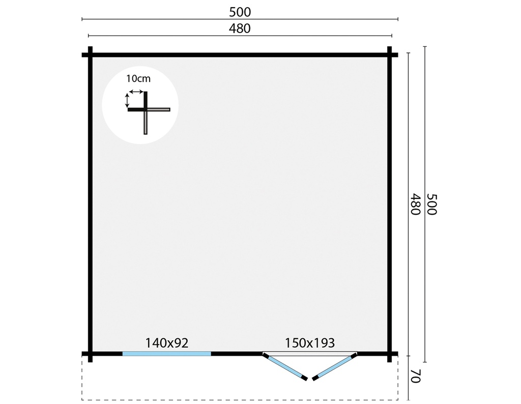 Blokhut - Tuinhuis - Home Office 70mm Dingle Prijs exclusief dakbedekking - dient apart besteld te worden Dakleer: 45,5 m² / Shingles: 33 m² / Aqua: 48 STK / Profiel: zie tab Afmeting: L500xB500xH250cm 