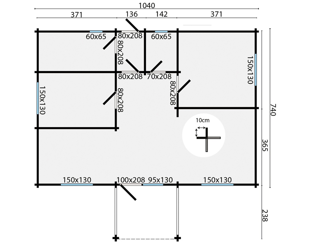 Blokhut - Tuinhuis - Home Office 92mm Finn incl. fund. vloer, vlonder Prijs exclusief dakbedekking - dient apart besteld te worden Shingles: 108 m² Afmeting: L1040xB740xH365cm 