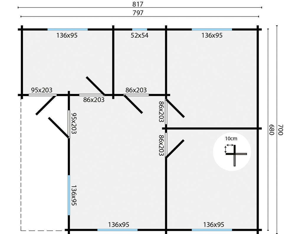 Blokhut - Tuinhuis - Home Office 70mm Ardee incl. 27mm vloer/dak Prijs exclusief dakbedekking, ramen en deuren Dakleer: 80 m² / Shingles: 69 m² / Aqua: 110 STK / Profiel: zie tab Afmeting: L700xB817xH317cm Ramen en deuren naar keuze bij te bestellen