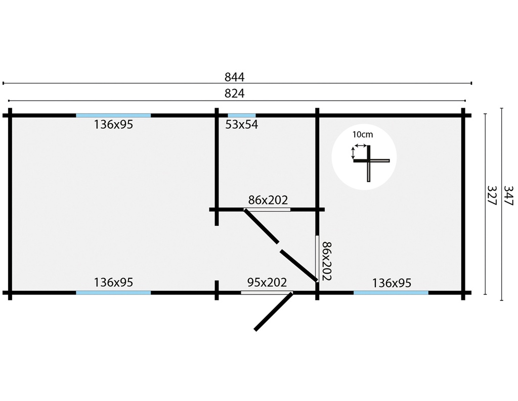 Blokhut - Tuinhuis - Home Office 70mm Ava incl. 27mm vloer/dak Prijs exclusief dakbedekking, ramen en deuren Dakleer: 46,5 m² / Shingles: 39 m² / Aqua: 44 STK / Profiel: zie tab Afmeting: L844xB347xH270cm Ramen en deuren naar keuze bij te bestellen