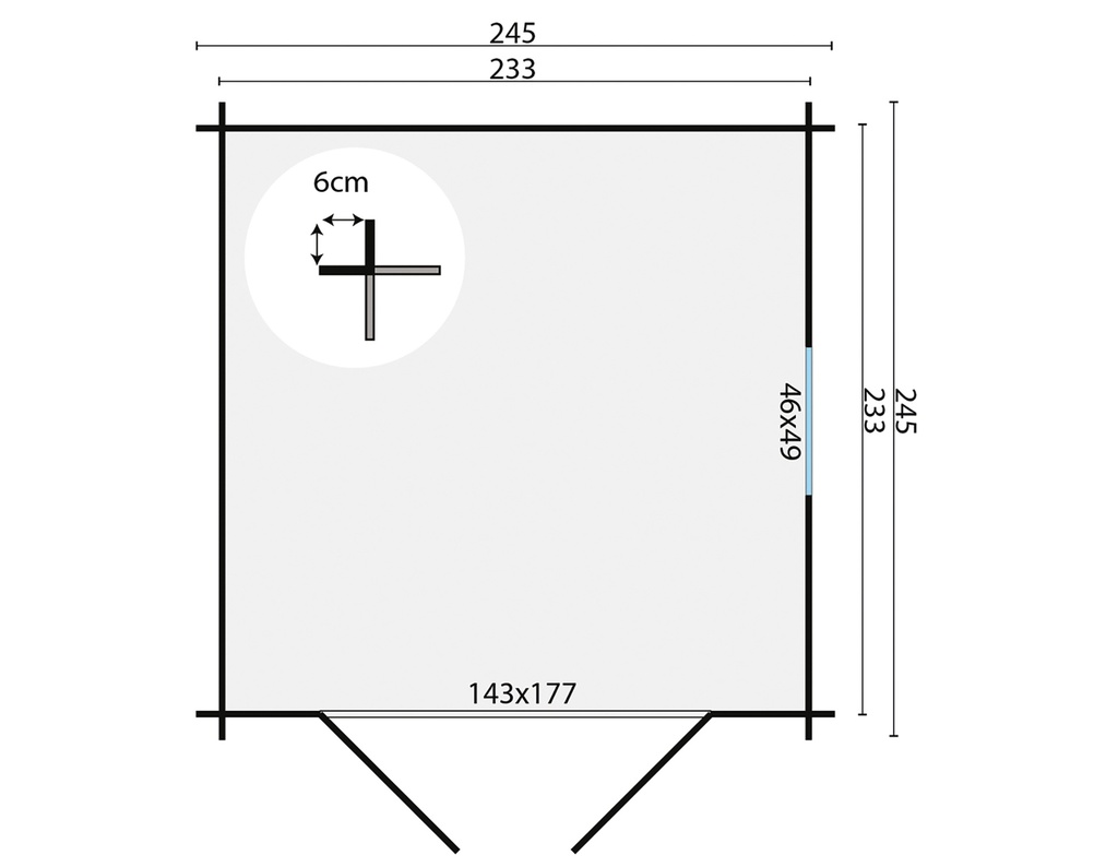 Blokhut - Tuinhuis 19mm Valery Prijs exclusief dakbedekking - dient apart besteld te worden Dakleer: 16,5 m² / Shingles: 9 m² / Aqua: 16 STK / Profiel: zie tab Afmeting: L245xB245xH216cm 