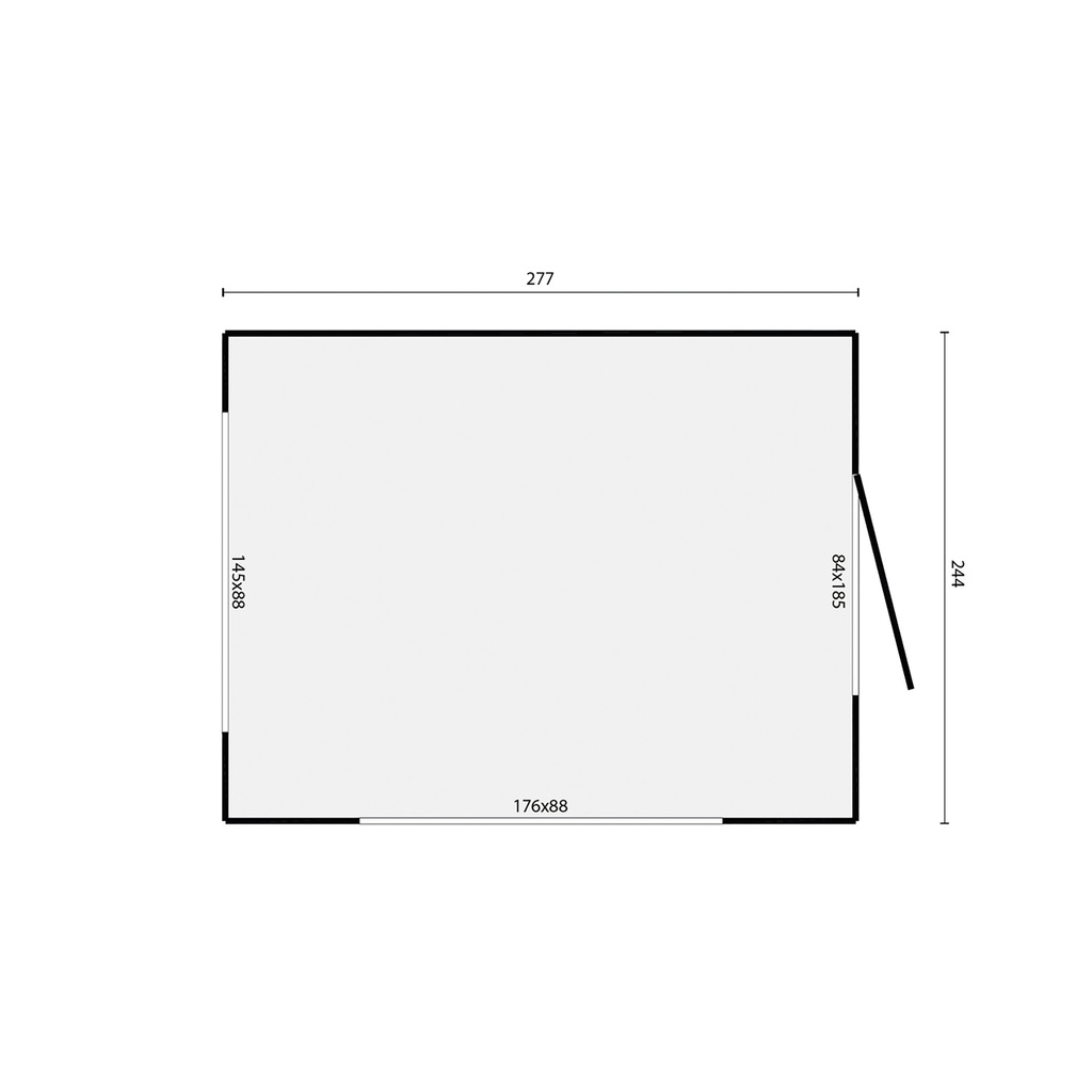 Kiosk 16mm onbehandeld vuren Rudolph 300x200cm incl. vloer Prijs exclusief dakbedekking - dient apart besteld te worden Dakleer: 10 m² Afmeting: L300xB200xH251cm 