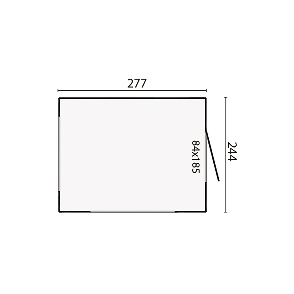 Kiosk 19mm onbehandeld vuren Claus 274x240cm incl. vloer Prijs exclusief dakbedekking - dient apart besteld te worden Dakleer: 10 m² Afmeting: L277xB244xH234cm 