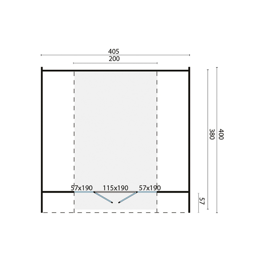 Camping Oval / Home office Thermowood 405x400cm Incl. dubbel glas + shingels Houtdikte: 42mm Afmeting: L400xB400xH245cm 