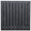 Tuinscherm zwart gesp. 21 planks (19+2) Stuttgart 180x180cm Planken: 1.6x14.0cm / 19 stuks 2 tussenplanken van 1.6x14.0cm, rvs geschroefd  