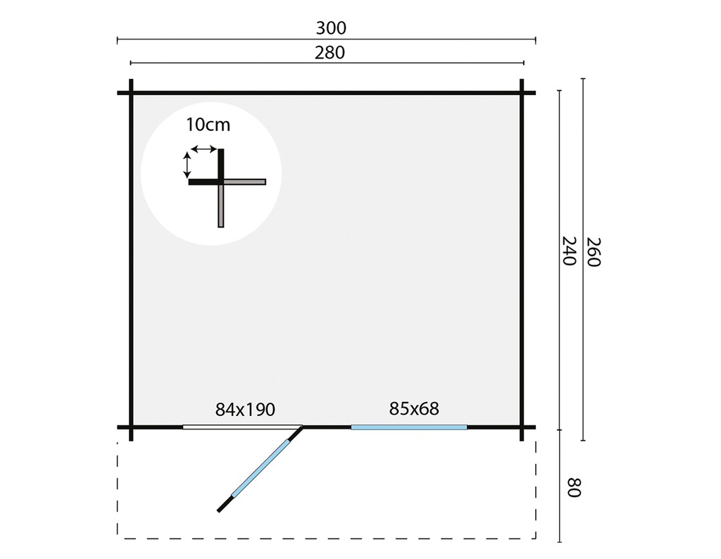 Blokhut - Tuinhuis 28mm Björn Prijs exclusief dakbedekking - dient apart besteld te worden Dakleer: 20 m² / Shingles: 18 m² / Aqua: 20 STK / Profiel: zie tab Afmeting: L260xB300xH247cm 