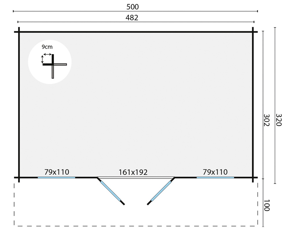 Blokhut - Tuinhuis 28mm Skyler Prijs exclusief dakbedekking - dient apart besteld te worden Dakleer: 30 m² / Shingles: 24 m² / Aqua: 36 STK / Profiel: zie tab Afmeting: L320xB500xH281cm 