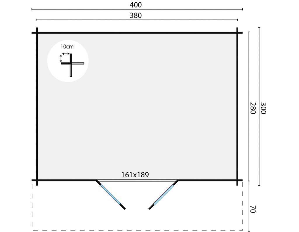 Blokhut - Tuinhuis 34mm Summertime / Murcia Prijs exclusief dakbedekking - dient apart besteld te worden Dakleer: 26,5 m² / Shingles: 21 m² / Aqua: 26 STK / Profiel: zie tab Afmeting: L300xB400xH236cm 