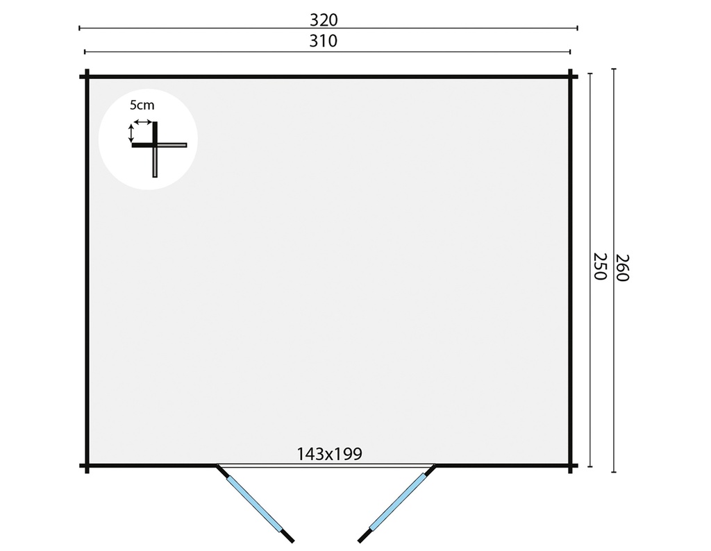 Blokhut - Tuinhuis 28mm Hypermodern Prijs exclusief dakbedekking - dient apart besteld te worden Dakleer: 16,5 m² / Easy-roofing: 20 m² / EPDM: Set 40.9991/04 Afmeting: L260xB320xH228cm 