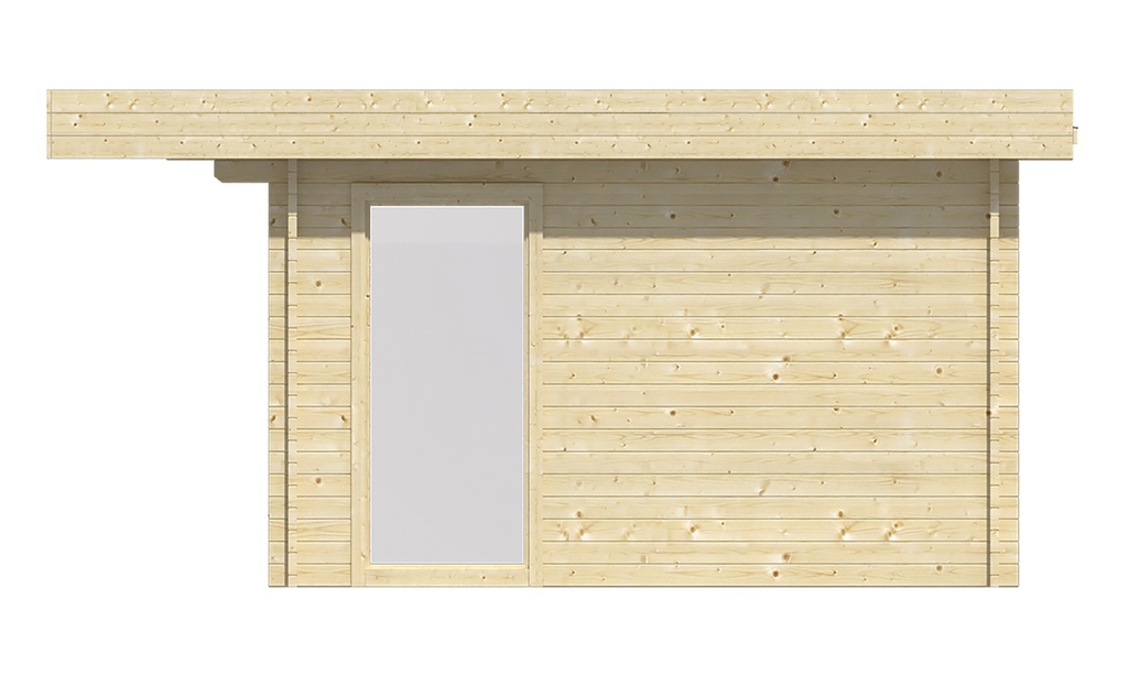 Blokhut - Tuinhuis - Home Office 44mm Yorick Prijs exclusief dakbedekking - dient apart besteld te worden Easy-roofing: 35 m² / EPDM: Set 40.9991/20 Afmeting: L500xB380xH230cm Gehard ISO glas