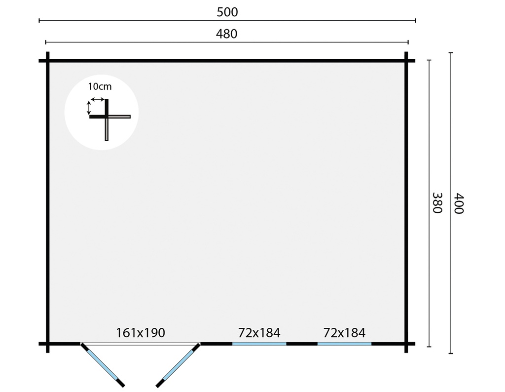 Blokhut - Tuinhuis 40mm Annabel Prijs exclusief dakbedekking - dient apart besteld te worden Easy-roofing: 30 m² / EPDM: Set 40.9991/13 Afmeting: L500xB400xH223cm Gehard ISO glas