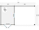 Blokhut - Tuinhuis 28mm Diederick met overkapping Prijs exclusief dakbedekking - dient apart besteld te worden Dakleer: 30 m² / Easy-roofing: 5 m² / EPDM: Set 40.9991/18 Afmeting: L375xB625xH234cm 