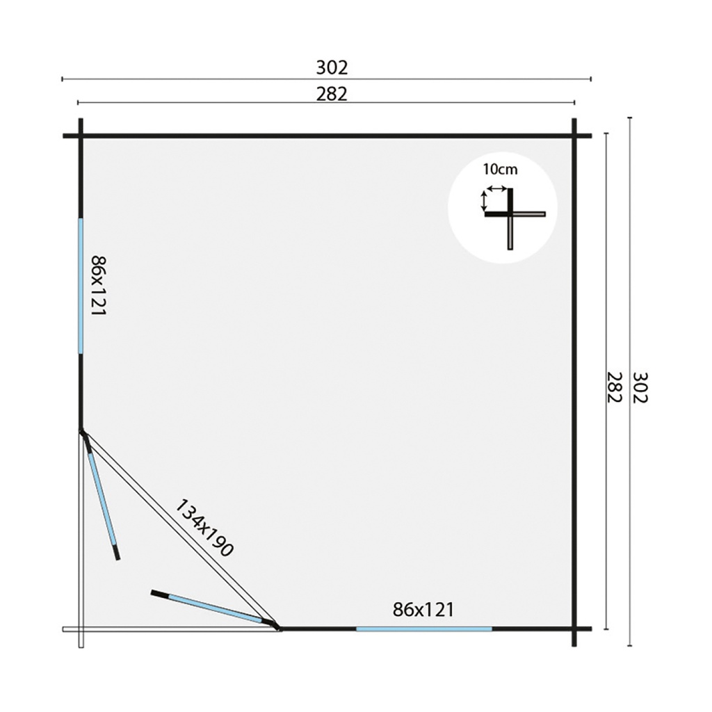 Blokhut - Tuinhuis 40mm Emma Prijs exclusief dakbedekking - dient apart besteld te worden Dakleer: 26,5 m² / Shingles: 18 m² Afmeting: L300xB300xH250cm 