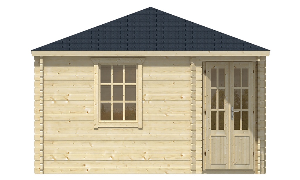 Blokhut - Tuinhuis - Home Office 44mm Lotte Prijs exclusief dakbedekking - dient apart besteld te worden Dakleer: 36,5 m² / Shingles: 27 m² Afmeting: L400xB400xH302cm 