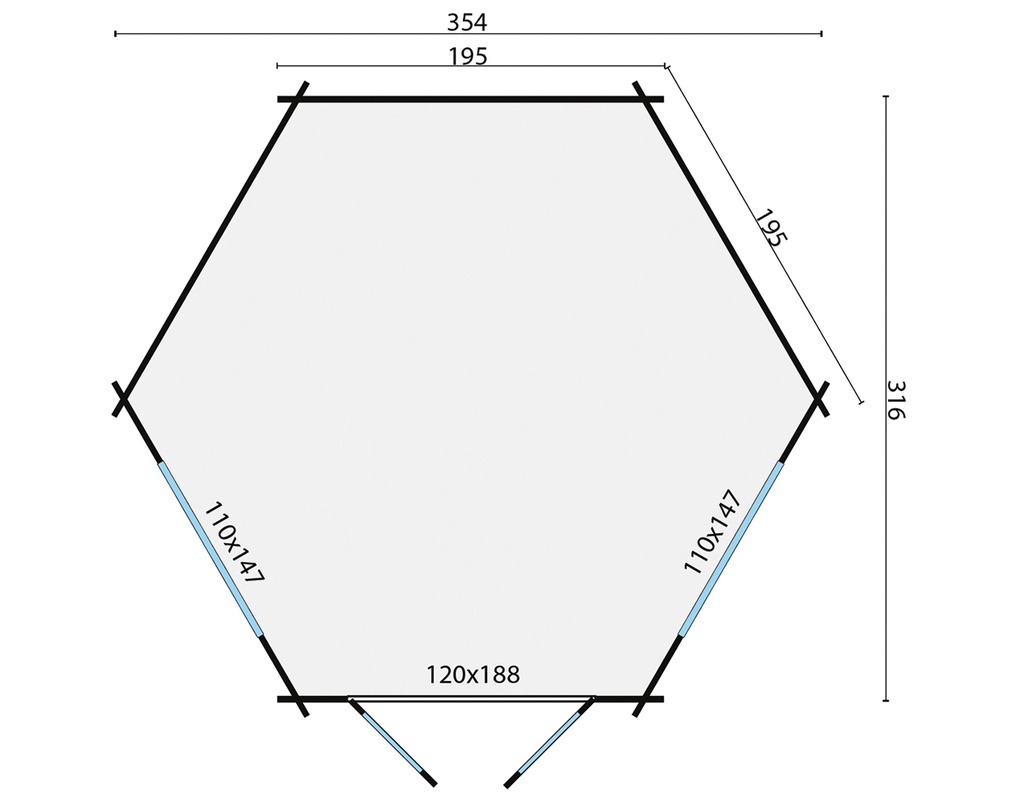 Blokhut - Tuinhuis 34mm Nora Prijs exclusief dakbedekking - dient apart besteld te worden Dakleer: 26,5 m² / Shingles: 21 m² Afmeting: L354xB316xH298cm 