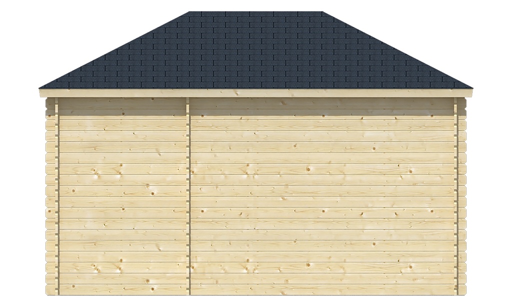 Blokhut - Tuinhuis 28mm Sigrid met aanbouw Prijs exclusief dakbedekking - dient apart besteld te worden Dakleer: 36,5 m² / Shingles: 27 m² Afmeting: L300xB440xH298cm 