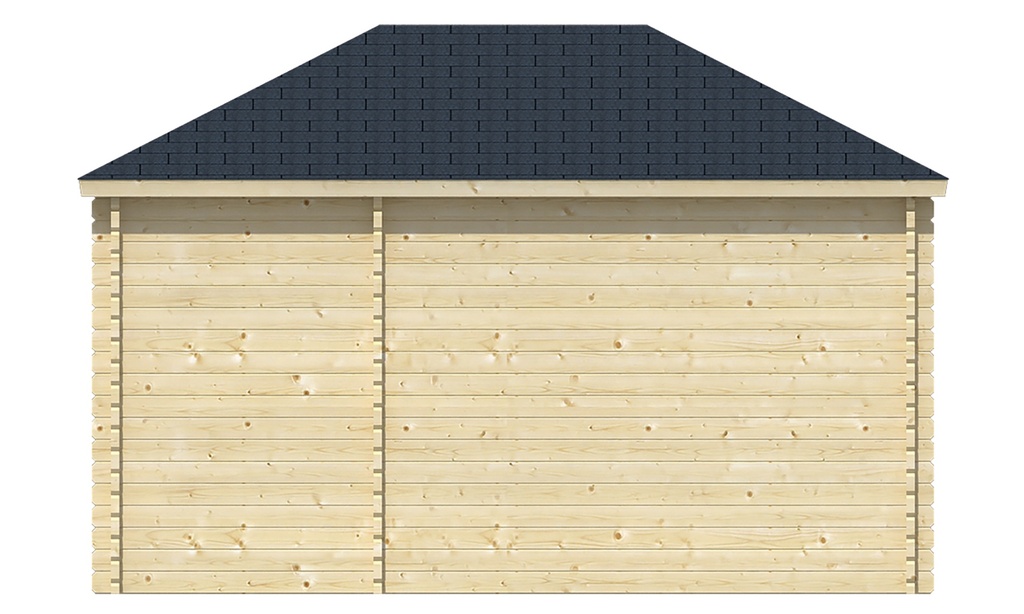 Blokhut - Tuinhuis - Home Office 44mm Agnes met aanbouw Prijs exclusief dakbedekking - dient apart besteld te worden Dakleer: 36,5 m² / Shingles: 27 m² Afmeting: L440xB300xH298cm 