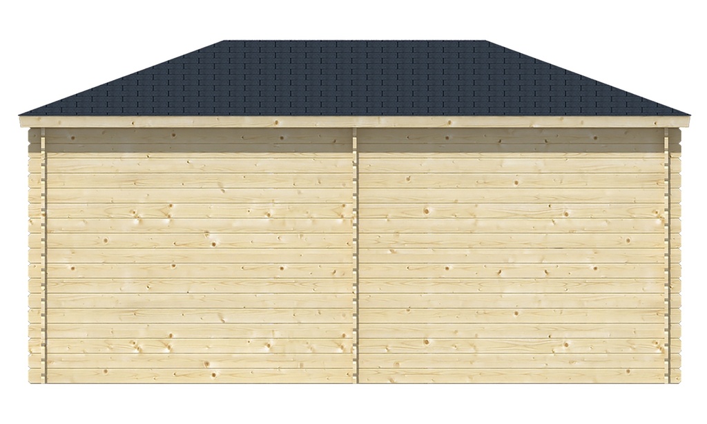 Blokhut - Tuinhuis 28mm Kennet met overkapping Prijs exclusief dakbedekking - dient apart besteld te worden Dakleer: 36,5 m² / Shingles: 27 m² Afmeting: L300xB500xH271cm 