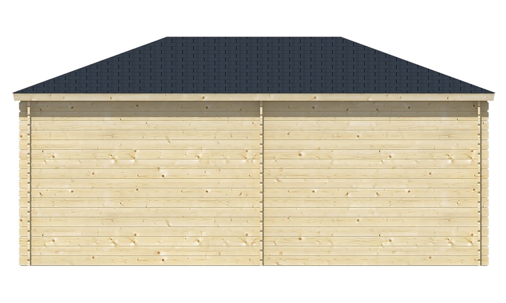 Blokhut - Tuinhuis 28mm Christoffer met overkapping Prijs exclusief dakbedekking - dient apart besteld te worden Dakleer: 40 m² / Shingles: 33 m² Afmeting: L350xB575xH305cm 