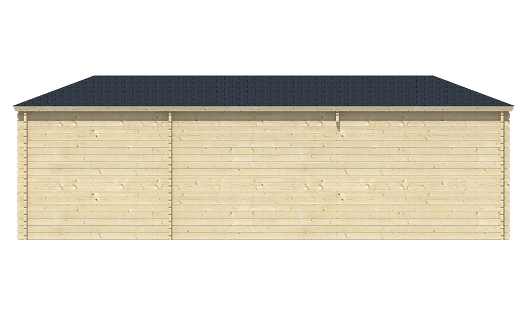 Blokhut - Tuinhuis - Home Office 44mm Gretel met overkapping Prijs exclusief dakbedekking - dient apart besteld te worden Dakleer: 46,5 m² / Shingles: 36 m² Afmeting: L790xB250xH282cm 