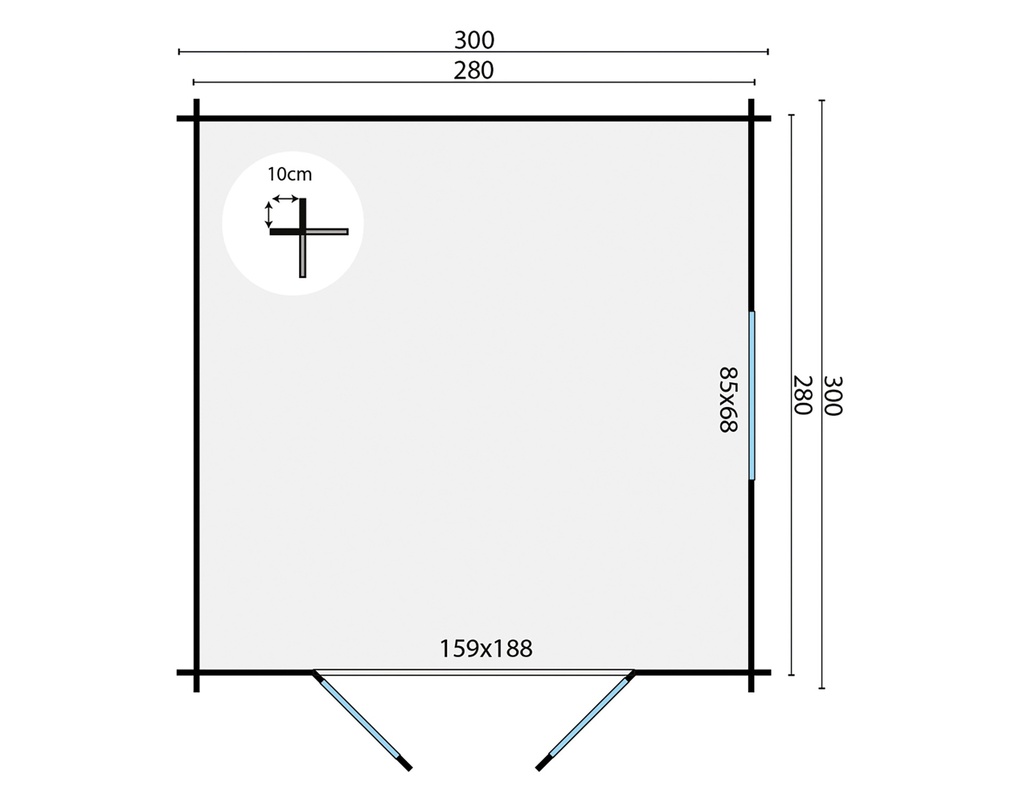 Blokhut - Tuinhuis 28mm Halvar Prijs exclusief dakbedekking - dient apart besteld te worden Dakleer: 26,5 m² / Shingles: 18 m² Afmeting: L300xB300xH271cm 