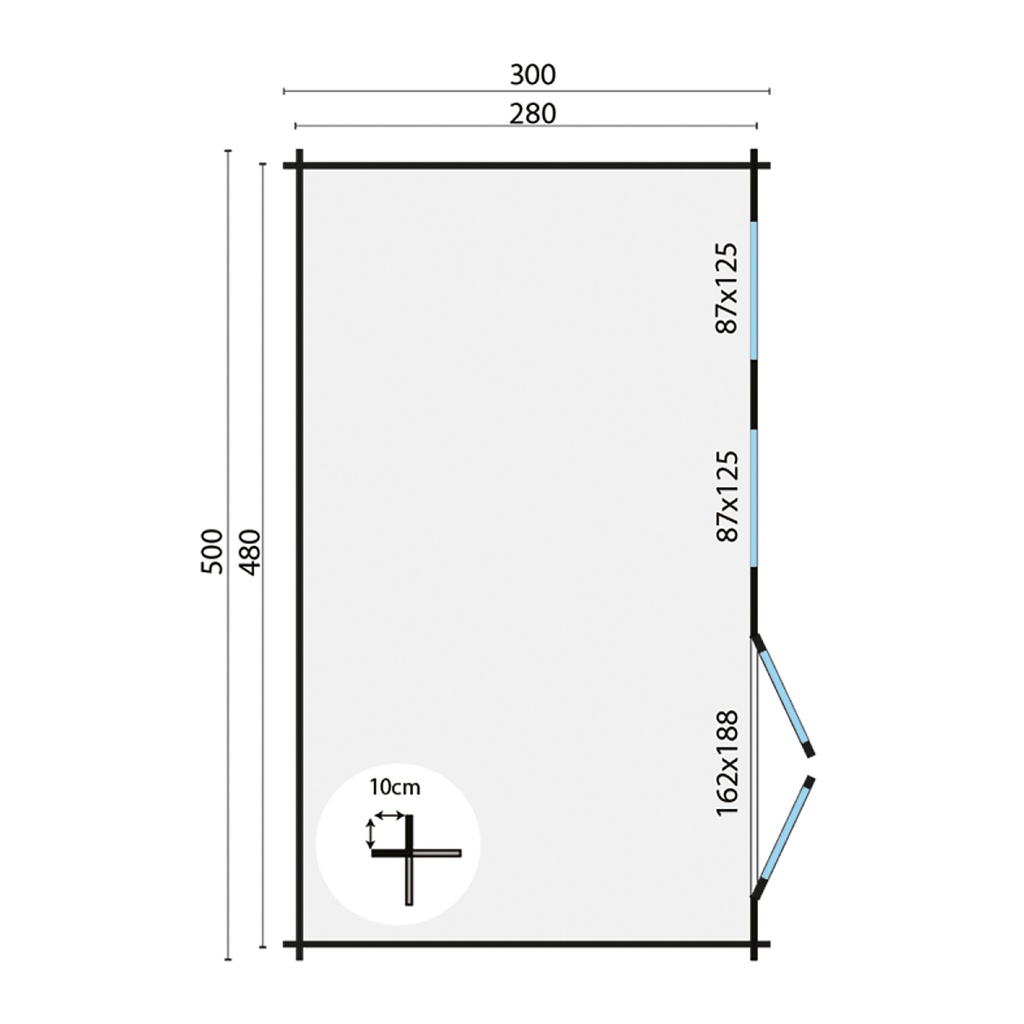 Blokhut - Tuinhuis 40mm Aiste Prijs exclusief dakbedekking - dient apart besteld te worden Dakleer: 30 m² / Shingles: 24 m² / Aqua: 28 STK / Profiel: zie tab Afmeting: L500xB300xH243cm 