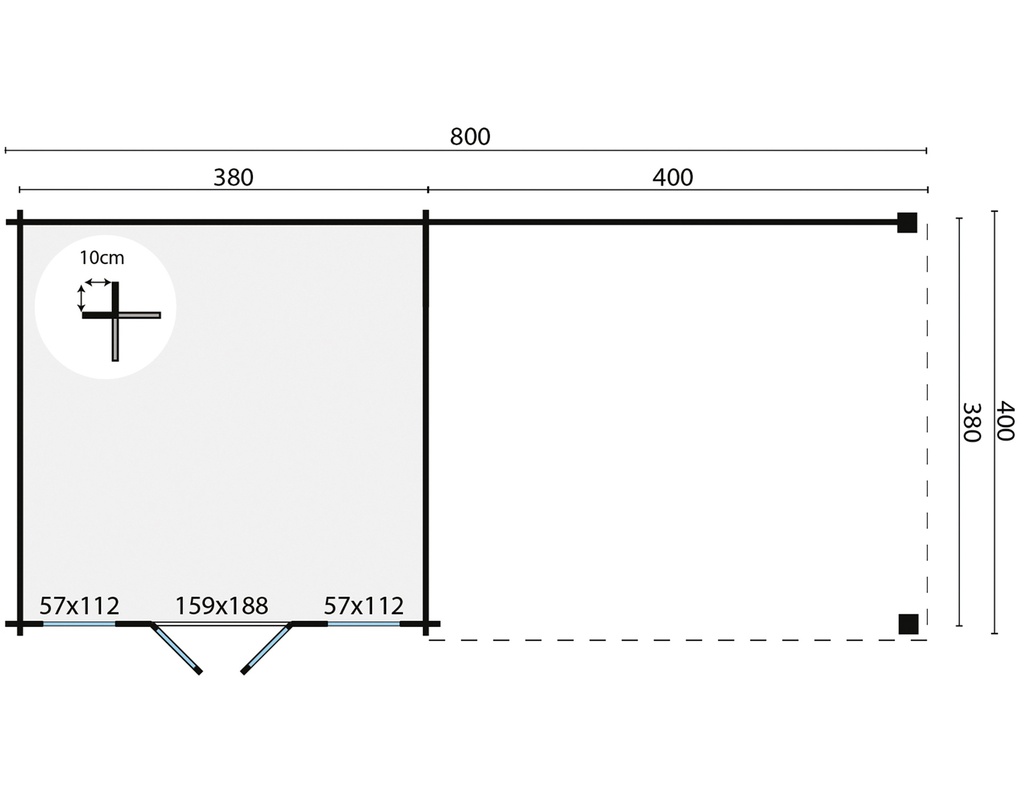 Blokhut - Tuinhuis - Home Office 44mm Kwaspa met overkapping Prijs exclusief dakbedekking - dient apart besteld te worden Dakleer: 50 m² / Shingles: 42 m² / Aqua: 44 STK / Profiel: zie tab Afmeting: L400xB800xH299cm 