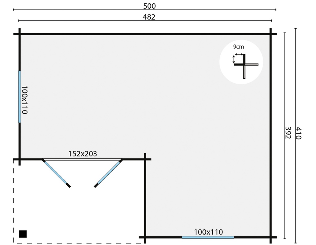 Blokhut - Tuinhuis 34mm Johan Prijs exclusief dakbedekking - dient apart besteld te worden Dakleer: 36,5 m² / Shingles: 27 m² / Aqua: 28 STK / Profiel: zie tab Afmeting: L410xB500xH270cm 