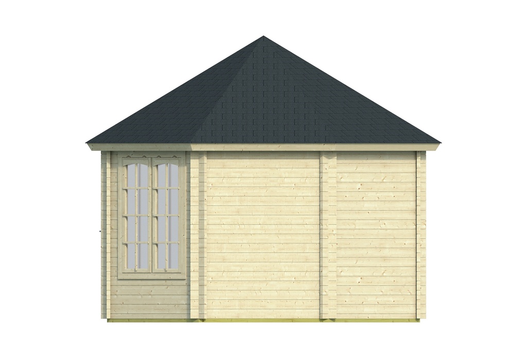 Blokhut - Tuinhuis - Home Office 44mm Gudrun Prijs exclusief dakbedekking - dient apart besteld te worden Dakleer: 46,5 m² / Shingles: 36 m²  Afmeting: L380xB523xH339cm 