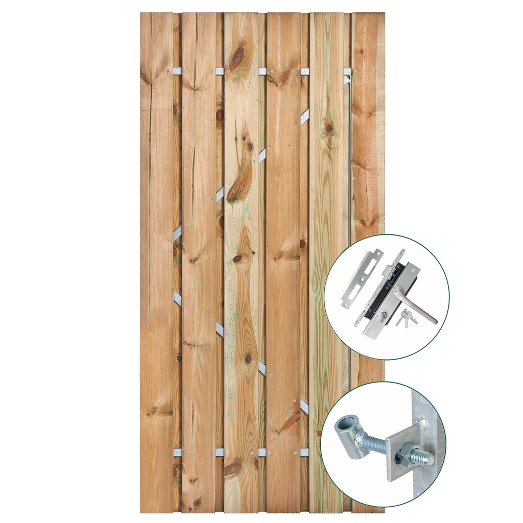 *Tuindeur geïmpregneerd Privacy + rvs inbouwslotset 195x130cm plank: 1.6x14.0cm / 13 stuks + 1.4x9.0cm / 2 stuks Luxe rvs inbouwslotset  