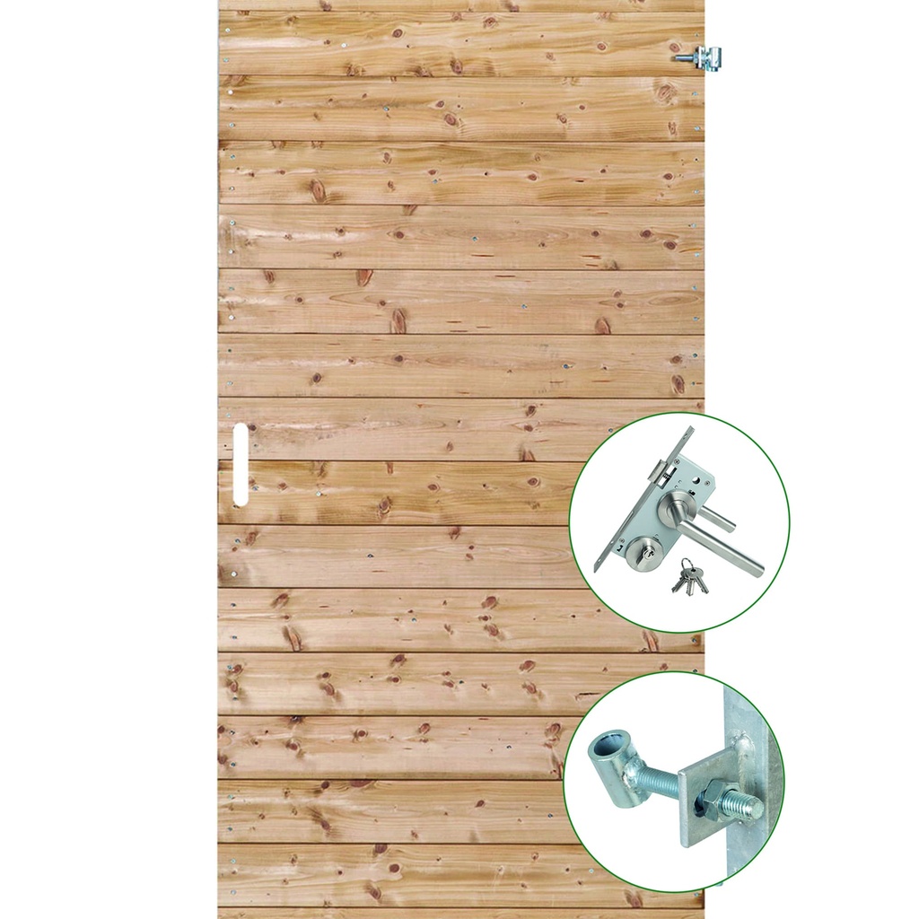 *Tuindeur geïmpregneerd (rechtsdraaiend) Petten 200x100cm met rvs inbouwslotset Plank: 1.8x14.5cm / 15 + 15 stuks horizontaal Luxe rvs inbouwslotset  