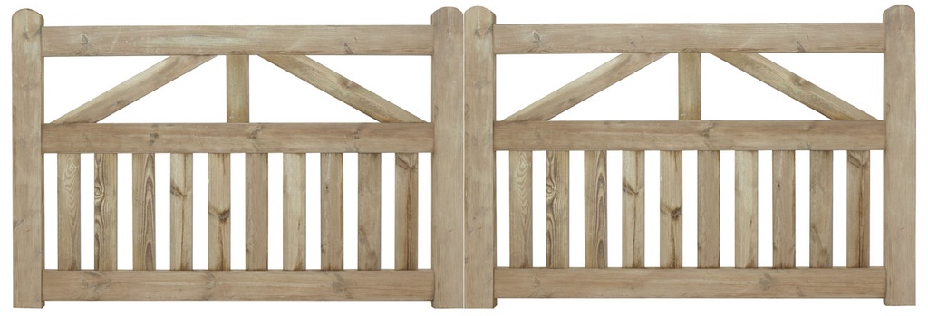 Inrijpoort H120xB360 set (2x180cm) lijst 32x70mm, glad geschaafd, geïmpregneerd hoogte: 120cm  