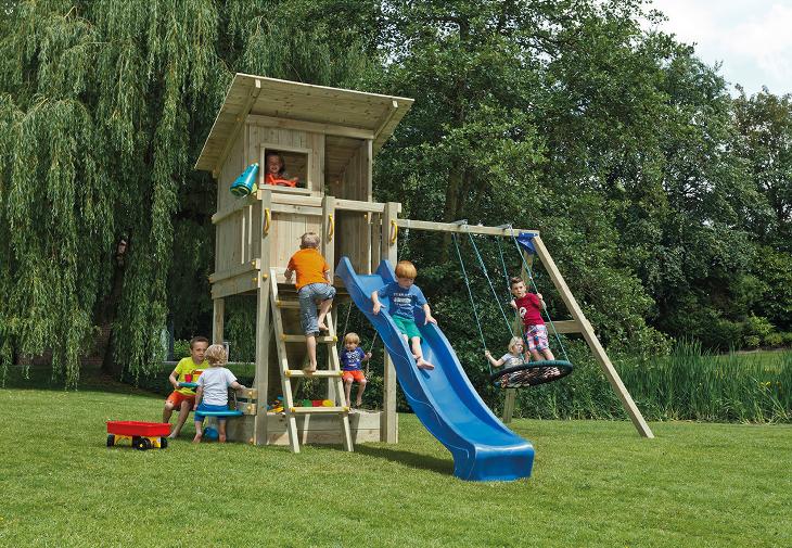 Houtpakket - incl. Zelfbouwdoos Toren Beach Hut - gezaagd 88x88 met 88x88 staanders compleet, zoals in de catalogus vermeld excl. Glijbaan, aanbouwschommel en speelgarnituren 