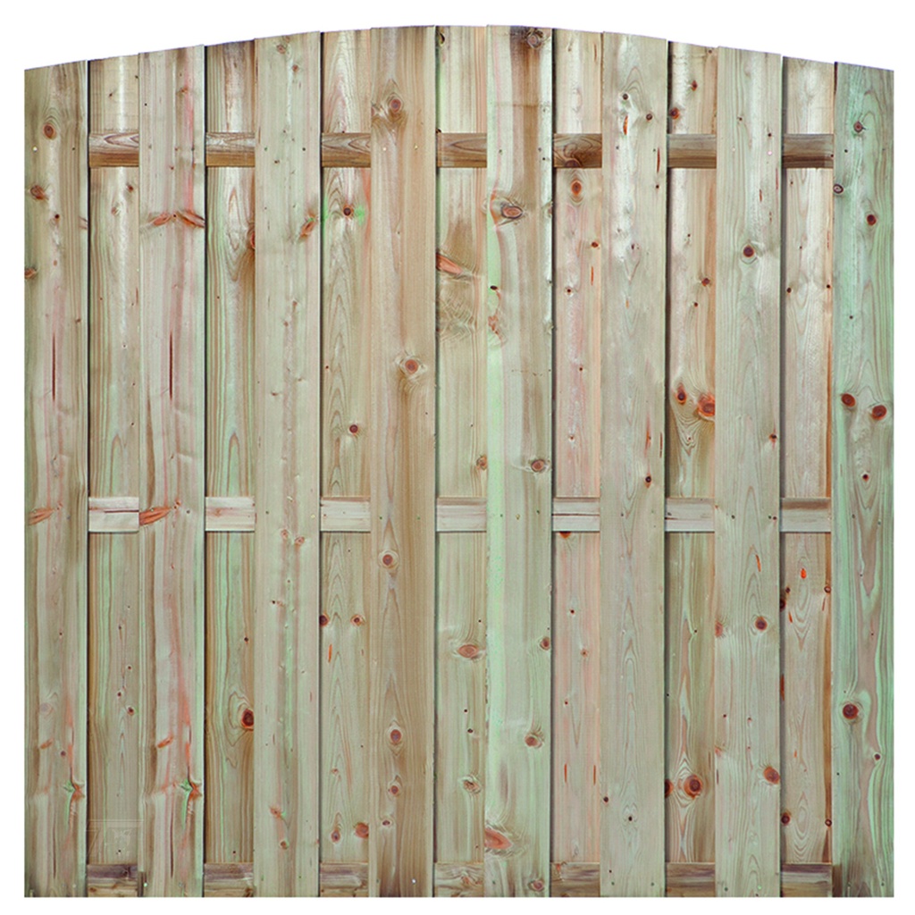 Schutting toog Den Haag H180xB180cm Planken: 1.5x14.0cm / 15 stuks 3 tussenregels van 1.5x7.0cm, verzinkt geschroefd  