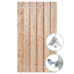 [PG022961-11.1385] *Lariks tuindeur Privacy + rvs inbouwslotset 195x100cm plank: 1.6x14.0cm / 11 stuks + 1.4x9.0cm / 2 stuks Luxe rvs inbouwslotset  