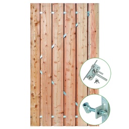 [PG022959-11.1384] *Lariks tuindeur Privacy + rvs inbouwslotset 195x90cm plank: 1.6x14.0cm / 9 stuks + 1.4x9.0cm / 2 stuks Luxe rvs inbouwslotset  