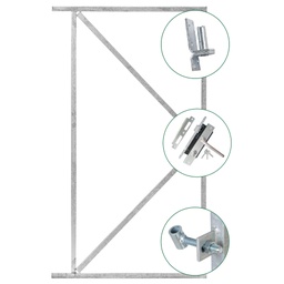 [PG022976-11.4100] *IJzeren deurframeset compleet H155xB100cm IJzeren deurframe + 2 ogen + 2 duimen + luxe inbouwslotset rvs   