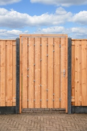[PG022941-11.1365] *Tuindeur Red Class Wood Privacy + rvs inbouwslotset 195x100cm plank: 1.6x14.0cm / 11 stuks + 1.4x9.0cm / 2 stuks Luxe rvs inbouwslotset  