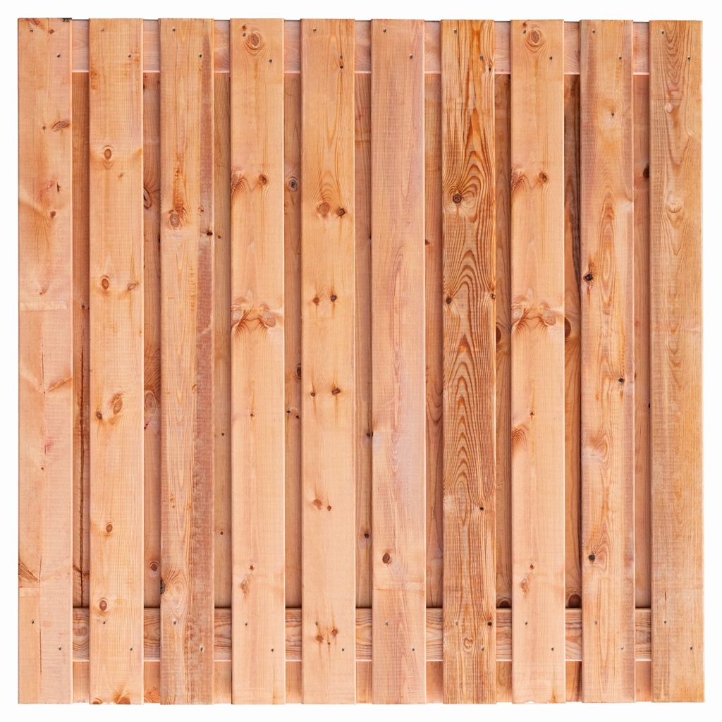 [P022295-8.92180P] Tuinscherm Red Class Wood (19+2) 21-pl. Casablanca 180x180cm Planken: 1.6x14.0cm / 19 stuks 2 tussenplanken van 1.6x14.0cm, rvs geschroefd  