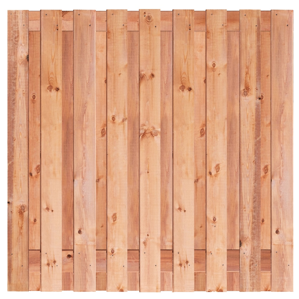 [P022287-8.91180P] Tuinscherm Red Class Wood (17+2) 19-pl. Tanger 180x180cm Planken: 1.6x14.0cm / 17 stuks 2 tussenplanken van 1.6x14.0cm, rvs geschroefd  