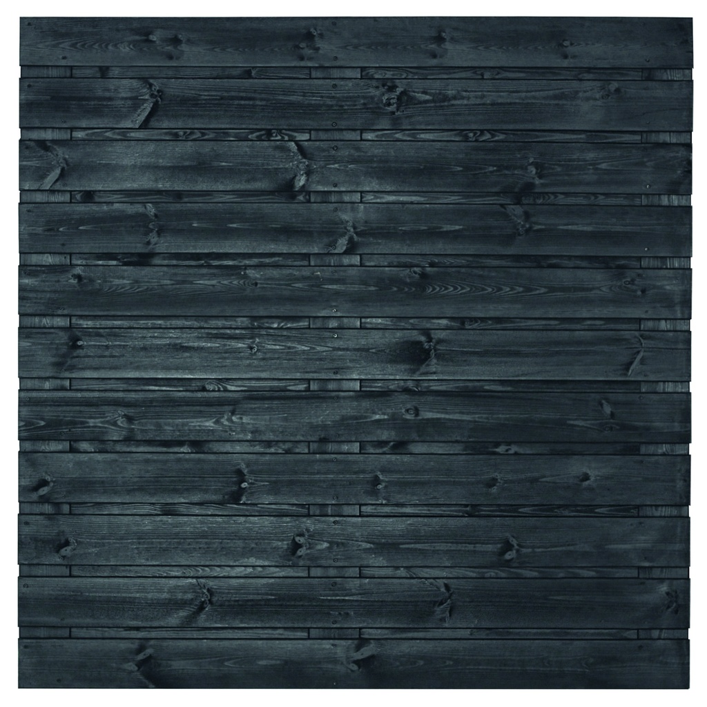 [P022264-8.54180P] Tuinscherm zwart gesp. 23 planks (21+2) Fulda 180x180cm horizontaal Planken: 1.6x14.0cm / 21 stuks 2 tussenplanken van 1.6x14.0cm, rvs geschroefd  