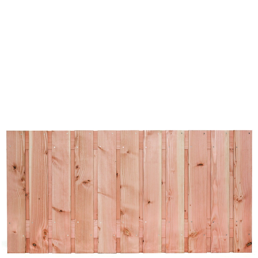 [P022207-8.23090P] Tuinscherm lariks 23 planks (21+2) Harz 90x180cm Planken: 1.6x14.0cm / 21 stuks 2 tussenplanken van 1.6x14.0cm, rvs geschroefd  
