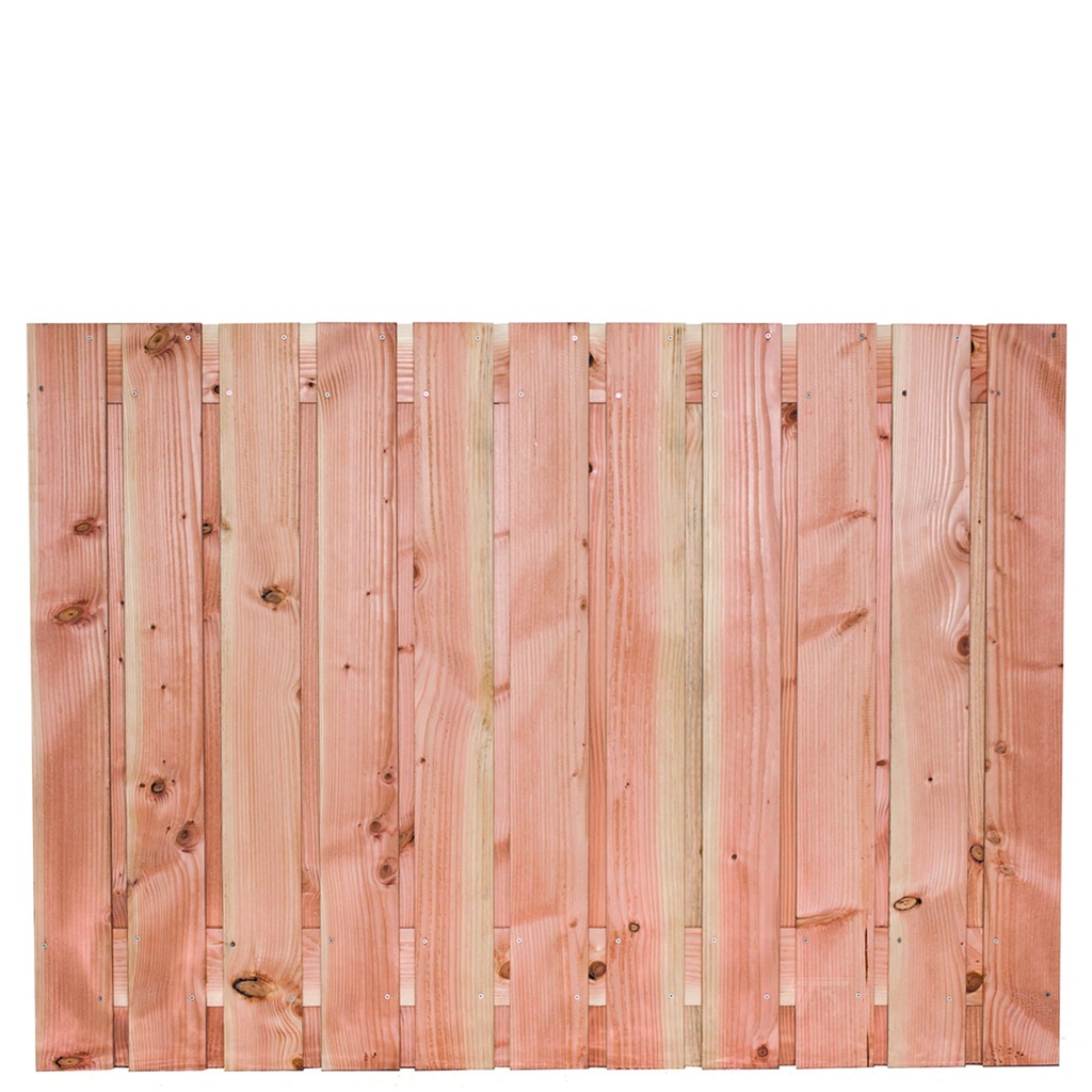 [P022209-8.23130P] Tuinscherm lariks 23 planks (21+2) Harz 130x180cm Planken: 1.6x14.0cm / 21 stuks 2 tussenplanken van 1.6x14.0cm, rvs geschroefd  
