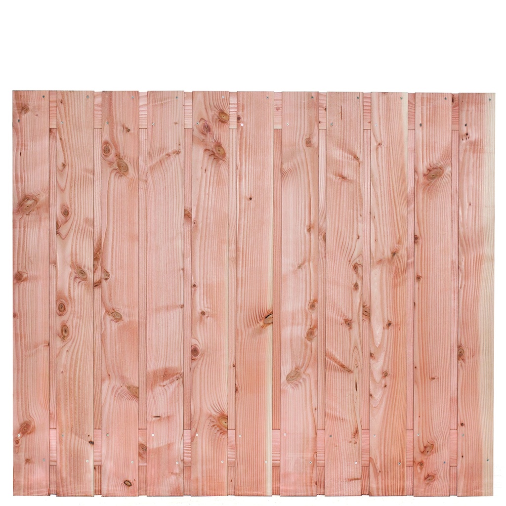 [P022211-8.23150P] Tuinscherm lariks 23 planks (21+2) Harz 150x180cm Planken: 1.6x14.0cm / 21 stuks 2 tussenplanken van 1.6x14.0cm, rvs geschroefd  