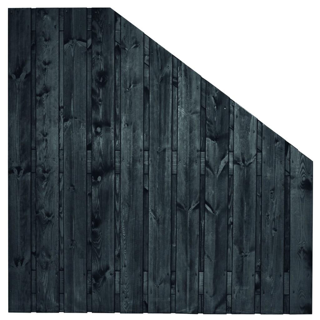 [P022262-8.53918P] Tuinscherm zwart gesp. 23 planks (21+2) Dresden H180/90x180cm VERLOOP Planken: 1.6x14.0cm / 21 stuks 2 tussenplanken van 1.6x14.0cm, rvs geschroefd  