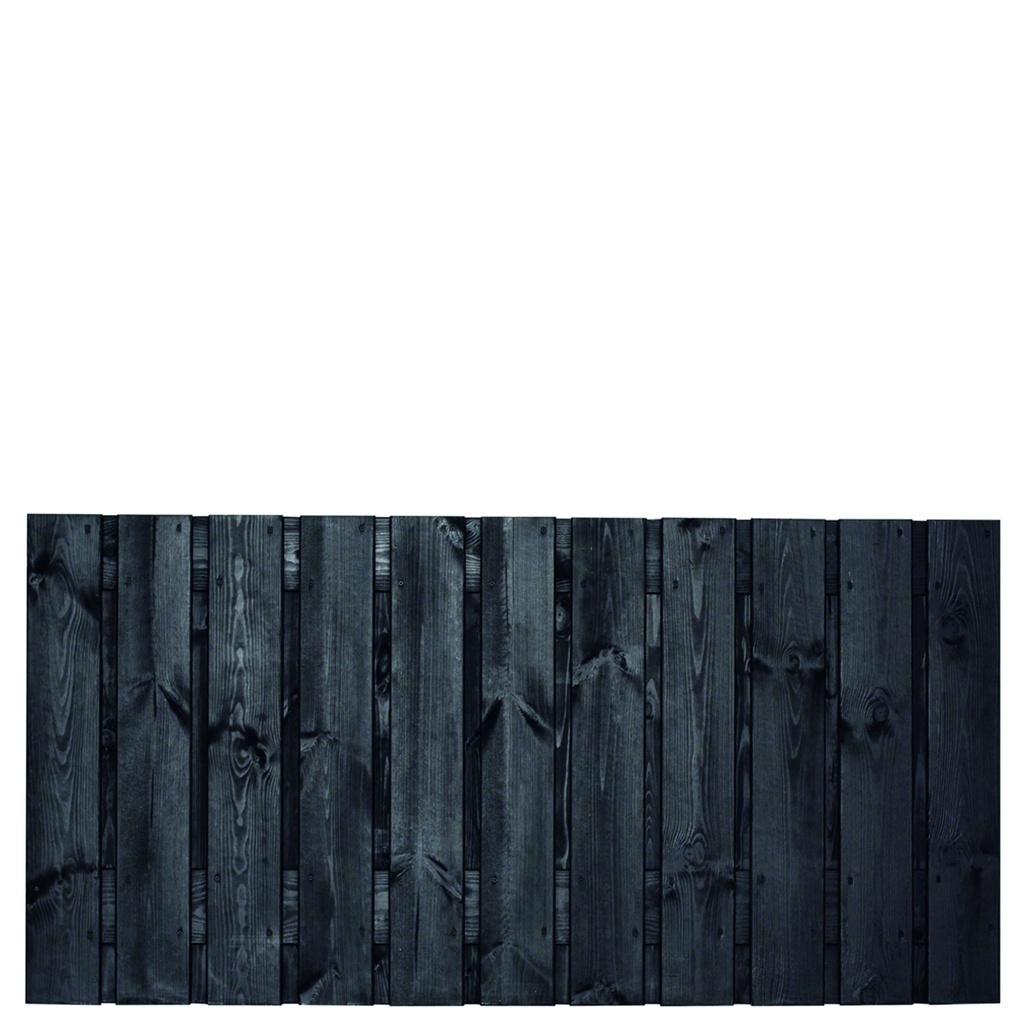 [P022254-8.53090P] Tuinscherm zwart gesp. 23 planks (21+2) Dresden 90x180cm Planken: 1.6x14.0cm / 21 stuks 2 tussenplanken van 1.6x14.0cm, rvs geschroefd  