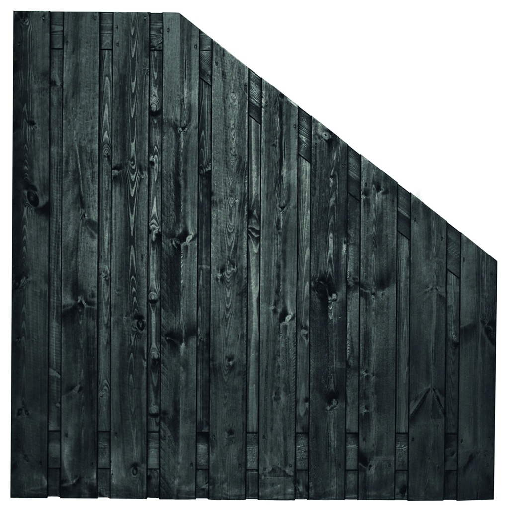[P022252-8.52918P] Tuinscherm zwart gesp. 21 planks (19+2) Stuttgart 180/90x180cm VERLOOP Planken: 1.6x14.0cm / 19 stuks 2 tussenplanken van 1.6x14.0cm, rvs geschroefd  