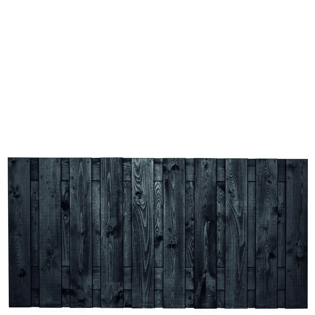 [P022244-8.52090P] Tuinscherm zwart gesp. 21 planks (19+2) Stuttgart 90x180cm Planken: 1.6x14.0cm / 19 stuks 2 tussenplanken van 1.6x14.0cm, rvs geschroefd  