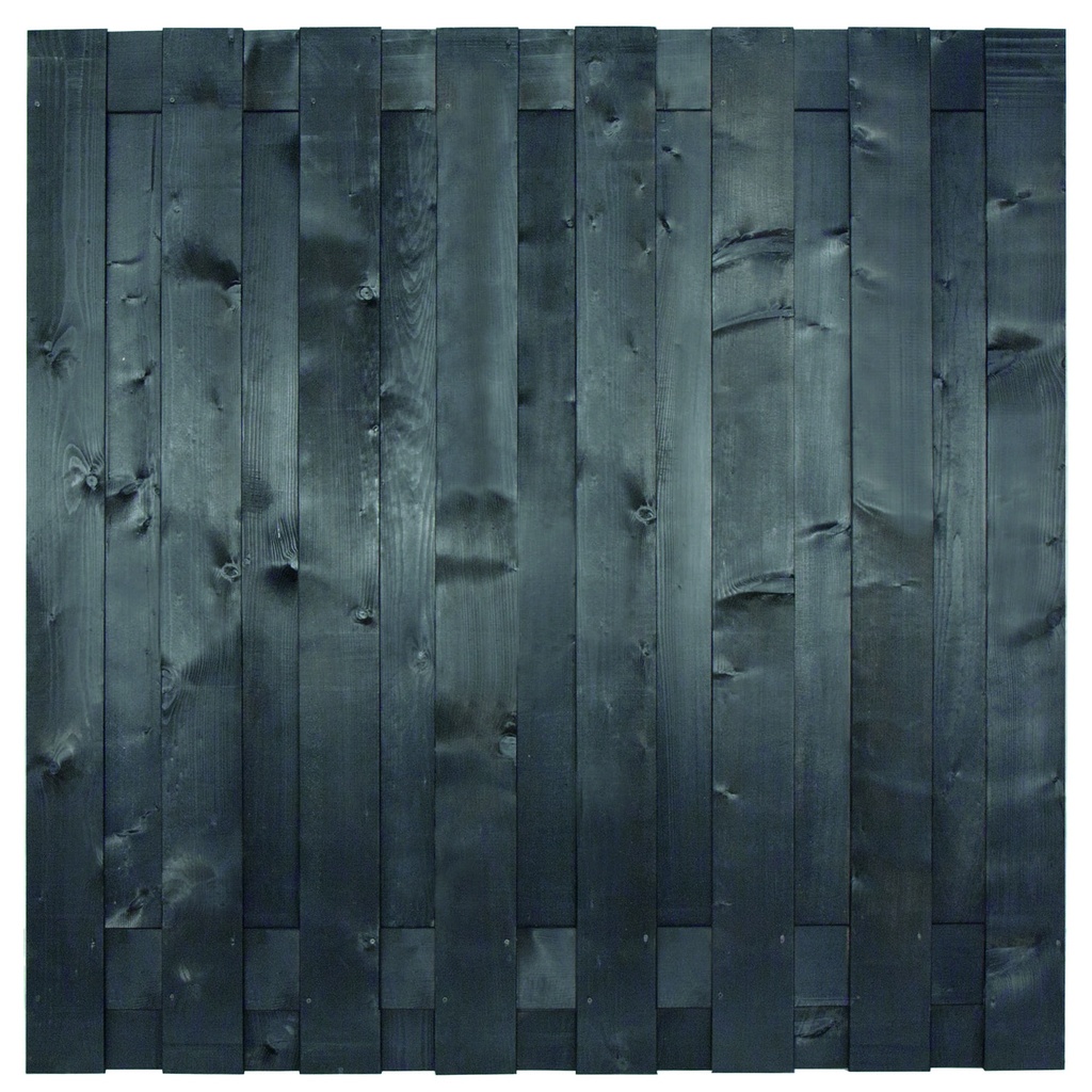 [P022240-8.50180P] Tuinscherm zwart gesp. 17 planks (15+2) Hamburg H180xB180cm Planken: 1.6x14.0cm / 15 stuks 2 tussenplanken van 1.6x14.0cm, rvs geschroefd  