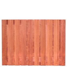 [P002244-8.42130] Tuinscherm hardhout 21 planks (19+2) Dronten 180 x 130 Planken: 1.4x14.0cm / 19 stuks 2 tussenregels van 1.4x14.0cm, rvs geschroefd houtsoort: Keruing 
